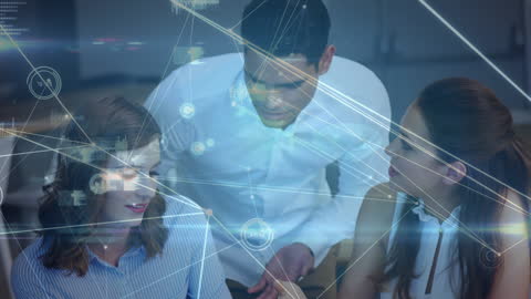 Diverse Colleagues Collaborating with Digital Network Concept