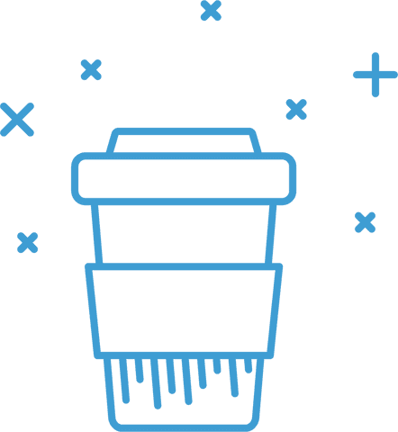 Blue transparent takeaway coffee cup with stars clip art