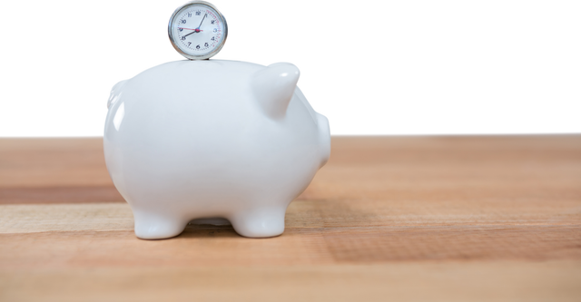 Transparent Piggy Bank on Wooden Surface with Stopwatch - Download Free Stock Videos Pikwizard.com