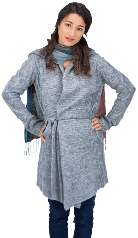 Transparent Fashionable Woman Winter Wear Posing Confidently