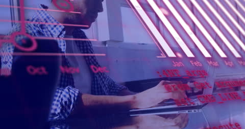 Businessman Analyzing Data with Laptop Digital Composite