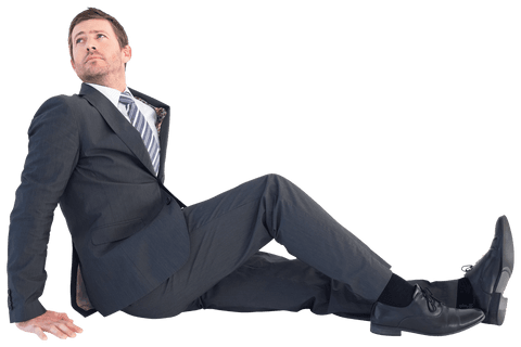 Transparent Businessman Seated Casually with Pensive Gaze