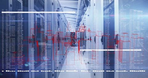 technician navigating data center aisle with digital overlays - Download Free Stock Images Pikwizard.com