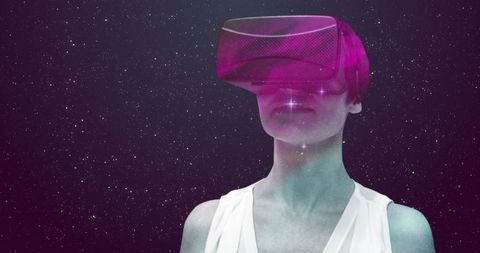 Woman Exploring Space with Virtual Reality Technology