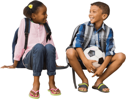 Smiling Children with Backpacks in Transparent Background