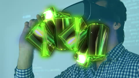 Virtual Reality Experience with Green Geometric Holograms