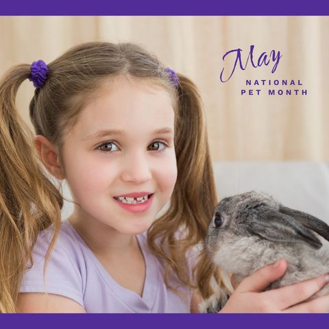 child celebrates national pet month with pet rabbit - Download Free Stock Templates Pikwizard.com