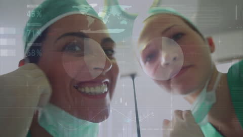 Diverse Female Surgeons with Digital Data Overlay Concept