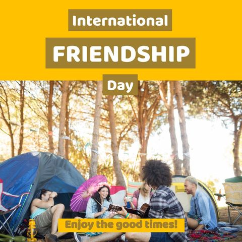 Friends Celebrating International Friendship Day at Festival Campsite