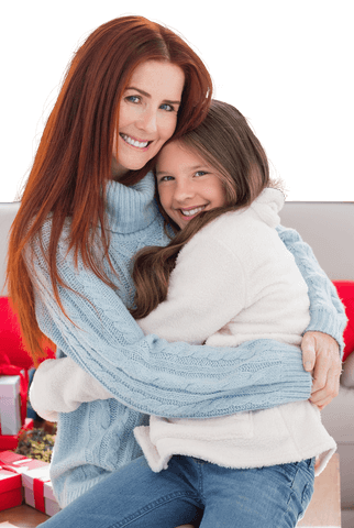 Caucasian Mother and Daughter Hugging on Transparent Background