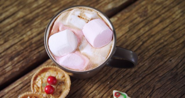 Hot Chocolate with Marshmallows and Cookies on Rustic Wooden Table - Download Free Stock Images Pikwizard.com