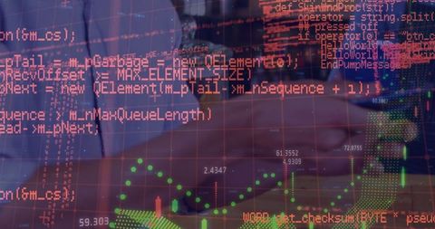 programming codes and digital graphs with person holding coffee - Download Free Stock Images Pikwizard.com