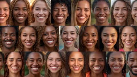 Montage Showing Smiles and Skin Tone Transitions in Diverse Headshot Grid