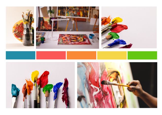 Colorful Art Supplies and Paintings Showcasing Creativity - Download Free Stock Videos Pikwizard.com
