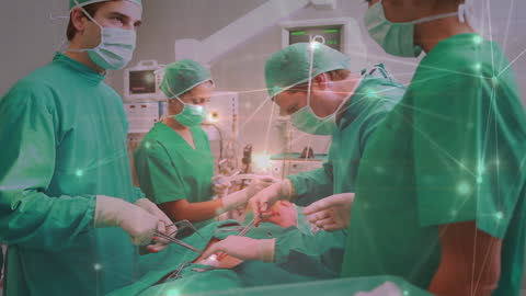 Surgeons Performing Operation with Digital Connections Overlay