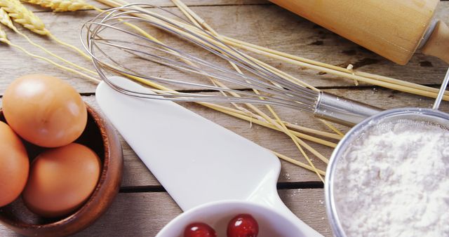 Baking Ingredients and Utensils on Wooden Table - Download Free Stock Images Pikwizard.com