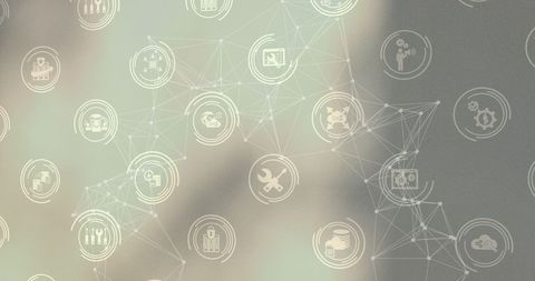 Digital network with business icons overlay