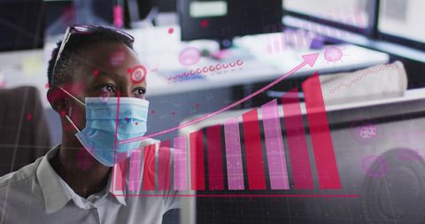 Businesswoman Analyzing Data During Covid-19 with Mask