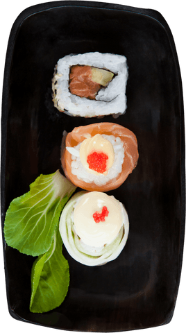 transparent fresh sushi roll arrangement with leaf garnish - Download Free Stock Videos Pikwizard.com