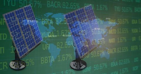 Solar Panels with Financial Data Overlay Creating a Tech-Economic Blend