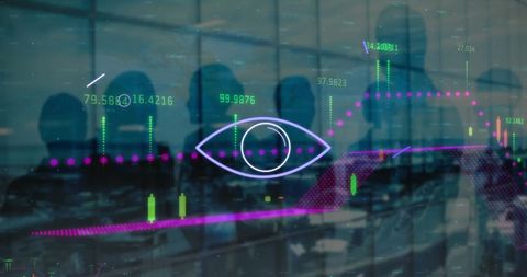 Silhouetted Business People Amidst Digital Analytics Interface