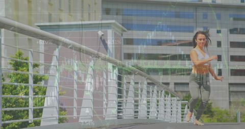 Digital Fitness Journey: Woman Boosting Energy on Urban Bridge