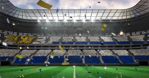 Festive Confetti Falling Over Dynamic Football Stadium - Download Free Stock Images Pikwizard.com