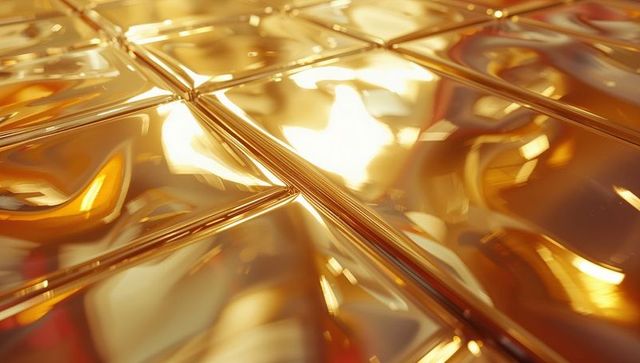 Abstract Reflective Gold Tile Surface with Geometric Design
