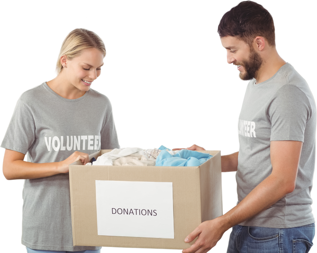 Transparent image happy volunteers holding donations box - Download Free Stock Videos Pikwizard.com