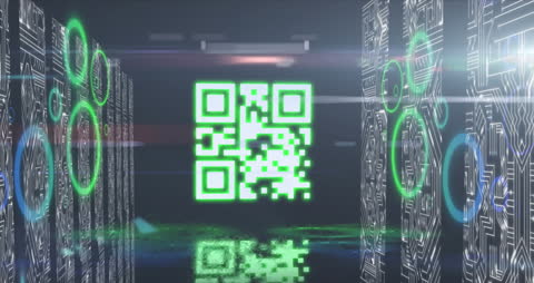 Futuristic Green QR Code in Digital Animation