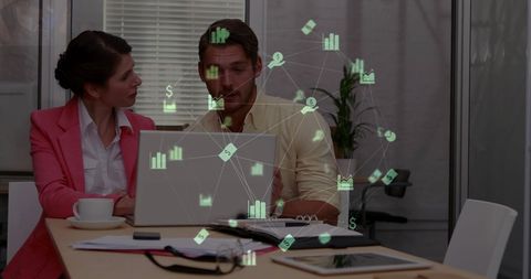 Business Professionals Analyzing Digital Financial Network