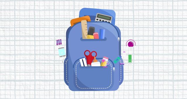 Backpack Full of School Supplies on Grid Paper Background - Download Free Stock Images Pikwizard.com