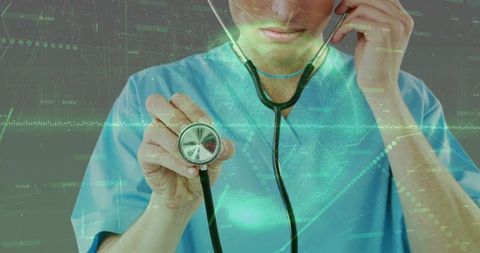 Clinician using stethoscope with integrated digital interface