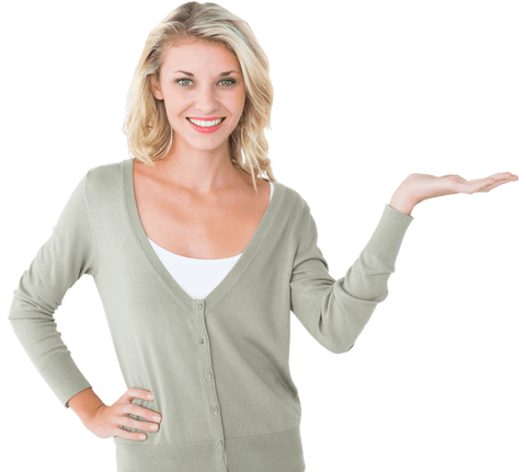 Smiling Woman Holding Out Hand Transparent Background