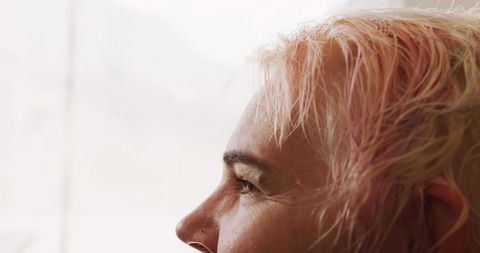 Client with Stylishly Dyed Hair in Modern Salon Interiors