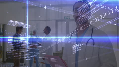 Futuristic Healthcare: Smiling Doctor and Digital Data Technology