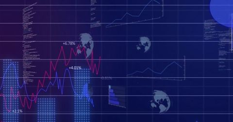 Interactive Financial Dashboard with Red and Blue Line Graphs Tracking Global Market Trends