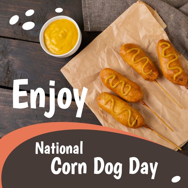 National Corn Dog Day Celebration with Delicious Corn Dogs and Mustard - Download Free Stock Templates Pikwizard.com