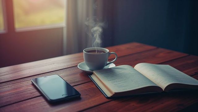 Cozy Morning with Coffee and Book by Sunlit Window