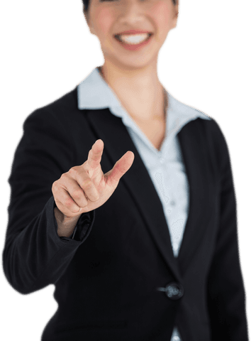 transparent woman smiling and interacting with invisible touchscreen - Download Free Stock Videos Pikwizard.com