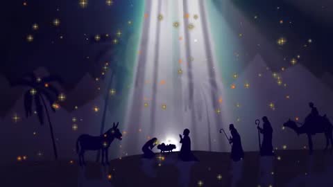 Nativity Silhouette with Shepherds under Starry Night Sky