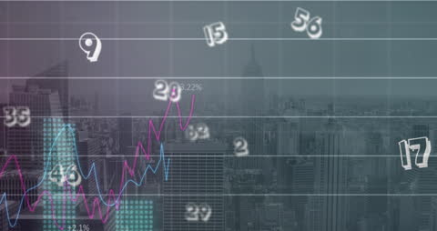 Digital Financial Analysis with Urban Skyline Backdrop