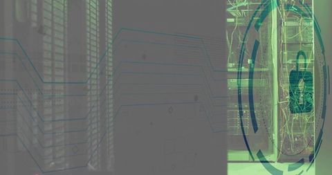 Server Rack Activating Green Padlock HUD Securing Data Flow in Neon Teal Datacenter Overlay