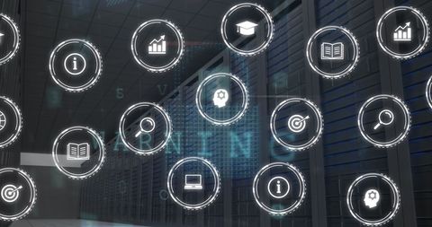 Digital Icons with Cyber Security in Computer Server Room - Download Free Stock Images Pikwizard.com