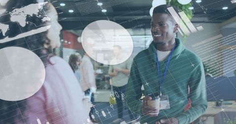 Diverse Professionals Networking Amidst Digital Data Overlay