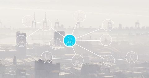 Digital Network With Human Icons Overlaying Urban Cityscape Background - Download Free Stock Images Pikwizard.com