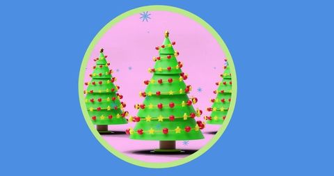 Vibrant christmas trees with cheerful ornaments