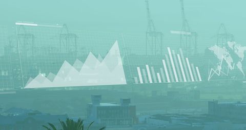 Financial Data and Analytics Dashboard Over Cityscape