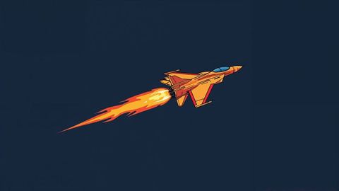 Orange Jet Fighter Soaring in Night Sky Leaving Fiery Plume
