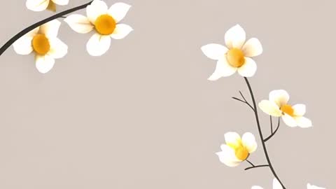 White and Yellow Flowers on Light Beige Background Animation